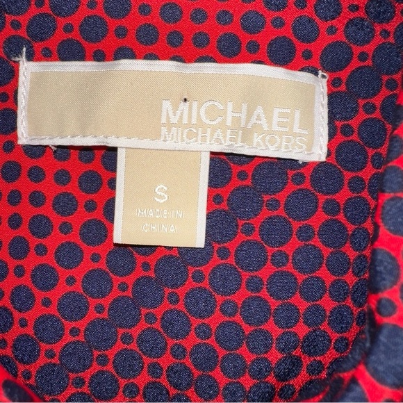 Michael Michael Kors Top Small Navy Red Womens Polka Dot Geometric Print Blouse - Picture 2 of 12